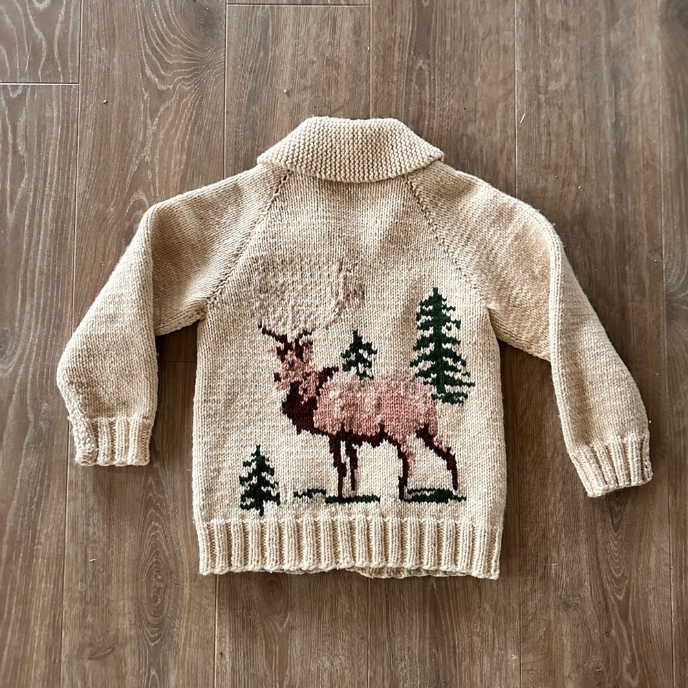 Vintage Hand-Knit Wool Cardigan Sweater – Elk / Lodge Motif - Picture 4 of 8